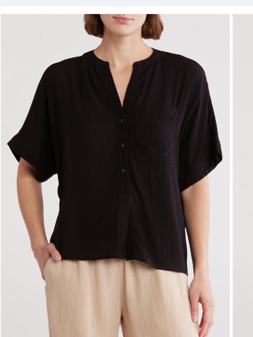Tahari Black Short-Sleeve Button-Front Shirt